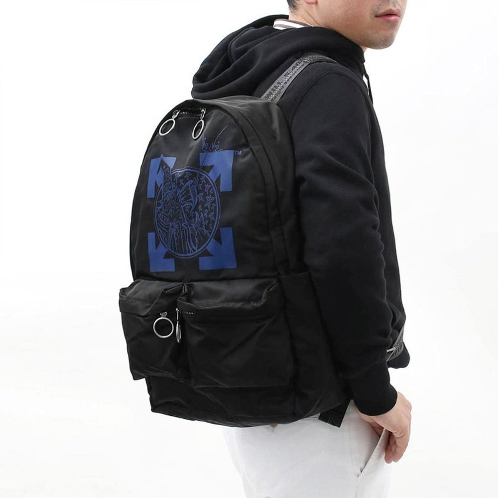 Men's Off-White Classic Arrow Logo Adornment Zipper Handbag Backpack Black OMNB003F19E480171030