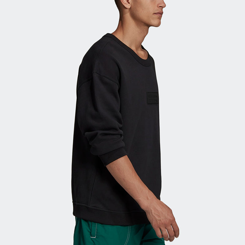 Men's adidas originals Silicon Crew Logo Label Sports Round Neck Pullover Black GN3293