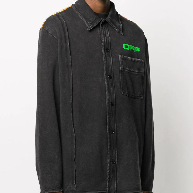Off-White Distressed Printing Denim Jacket Men Black OMGA102R20E300081045