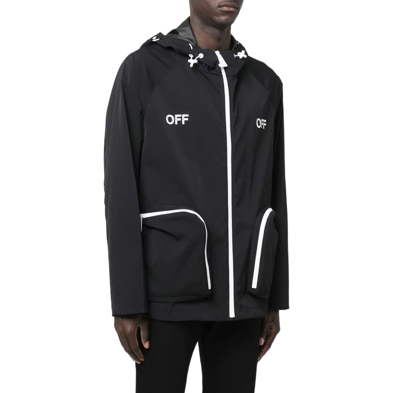 Men's Off-White SS22 Alphabet Printing Zipper Hooded Jacket Version Black OMEB029S22FAB0011001