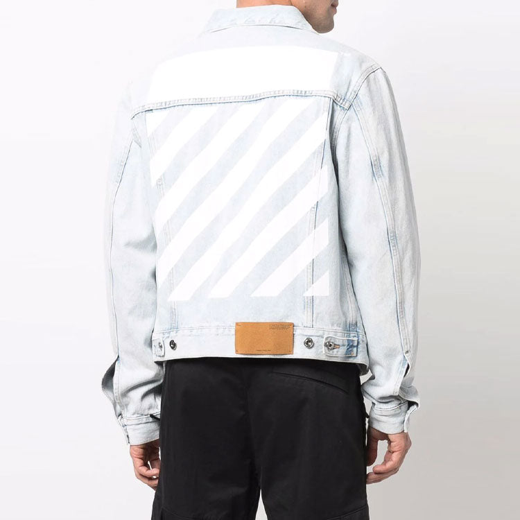 Men's Off-White Bleach Effect Denim Jacket Autumn Blue OMYE079C99DEN0044001