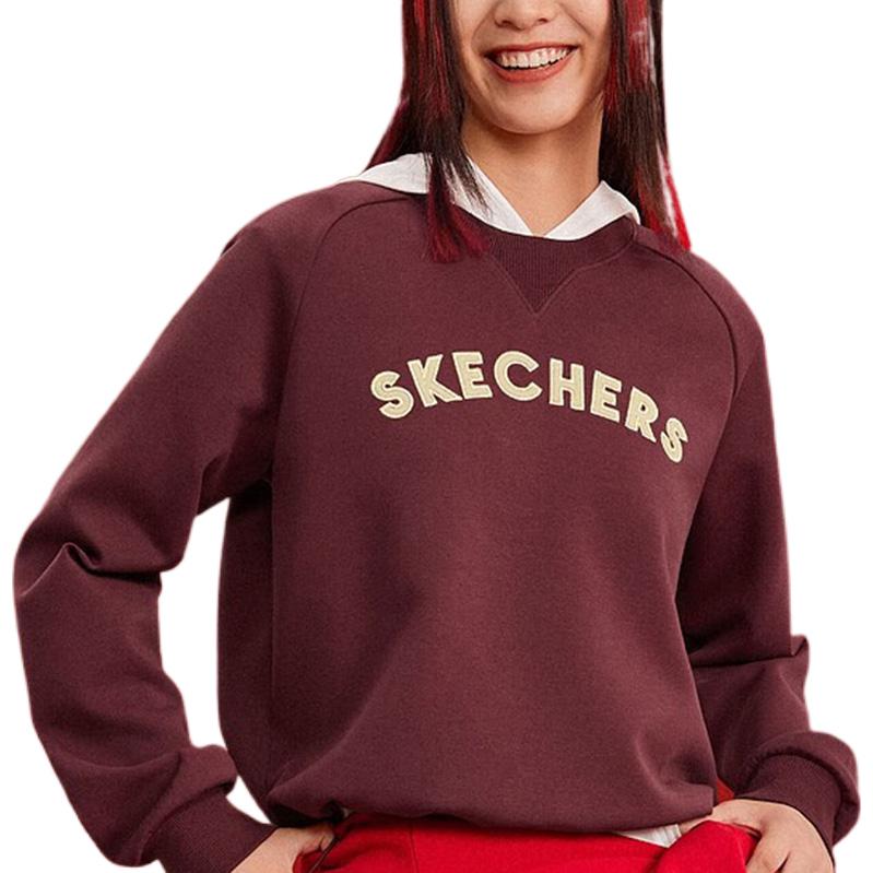 (WMNS) Skechers Logo Printed Crew Sweater 'Burgundy White' L123W011-00V0