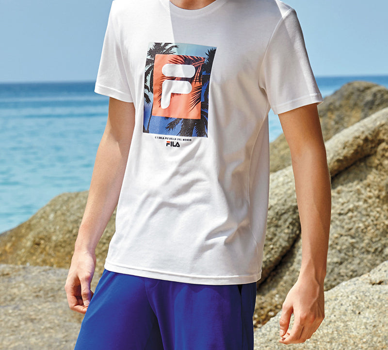 Men's FILA Subject Printing Short Sleeve White T-Shirt F11M028139F-WT