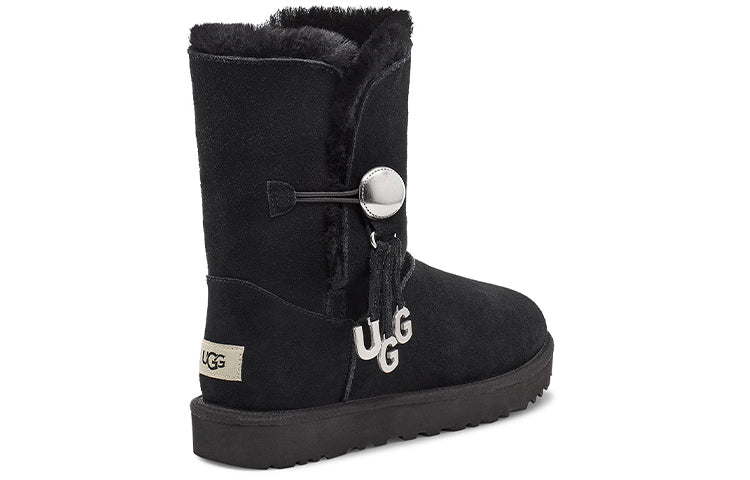(WMNS) UGG Bailey Button UGG Charm Metallic Alphabet Version Fleece Lined Black 1114970-BLK