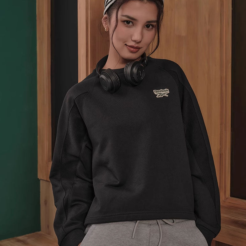 (WMNS) Reebok Round Neck Knitted Loose Casual Pullover Sweatshirt 'Black' 23FRC304WGH0