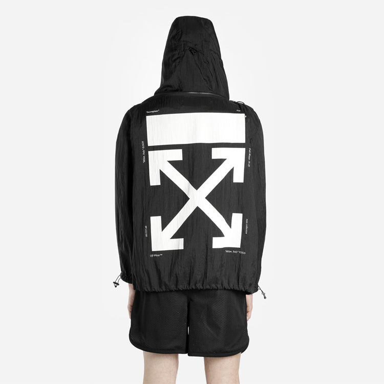 Off-White Back Logo Printing Hooded Jacket Black OMEA187E19E150241001