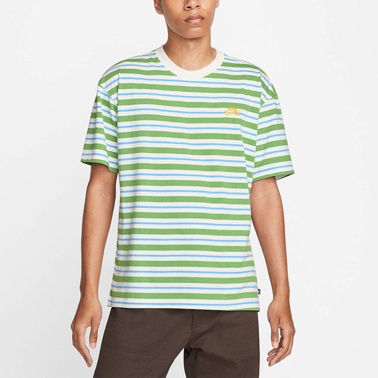 Men's Nike Embroidered Logo Stripe Round Neck Short Sleeve Green T-Shirt DQ1863-133