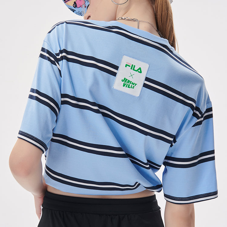 FILA FUSION x Jeremyville Crossover Stripe Loose Short Sleeve Blue White Stripe T11W139103F-LB