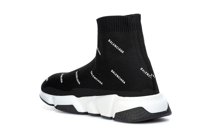 (GS) Balenciaga Speed 1.0 Sneakers 'White Logo Monogram Black Knit' 597425W2DBF1015