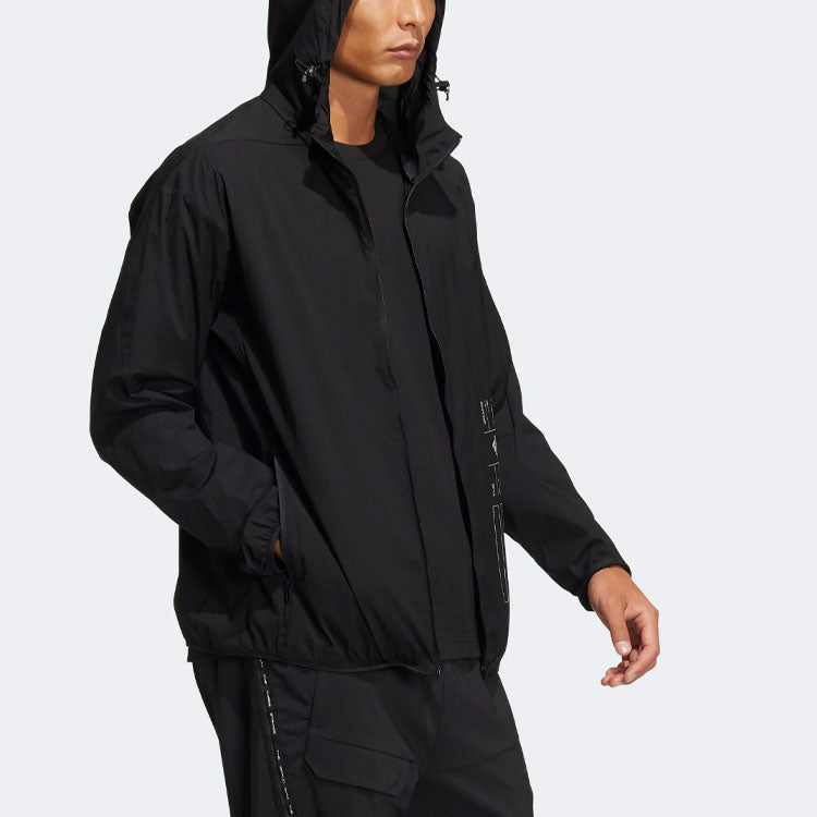 adidas Solid Color Sports Hooded Jacket Black HE9915