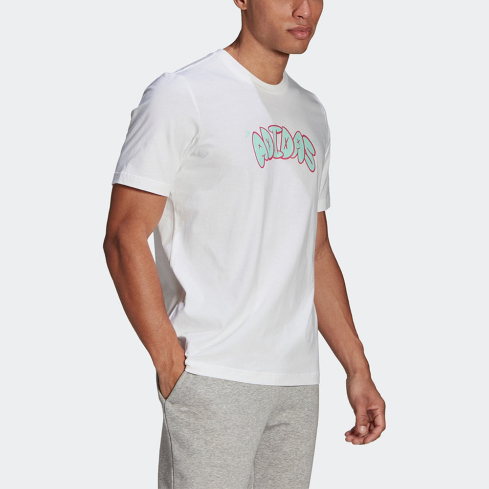 Men's adidas Printing Training Sports Short Sleeve White T-Shirt GL3710