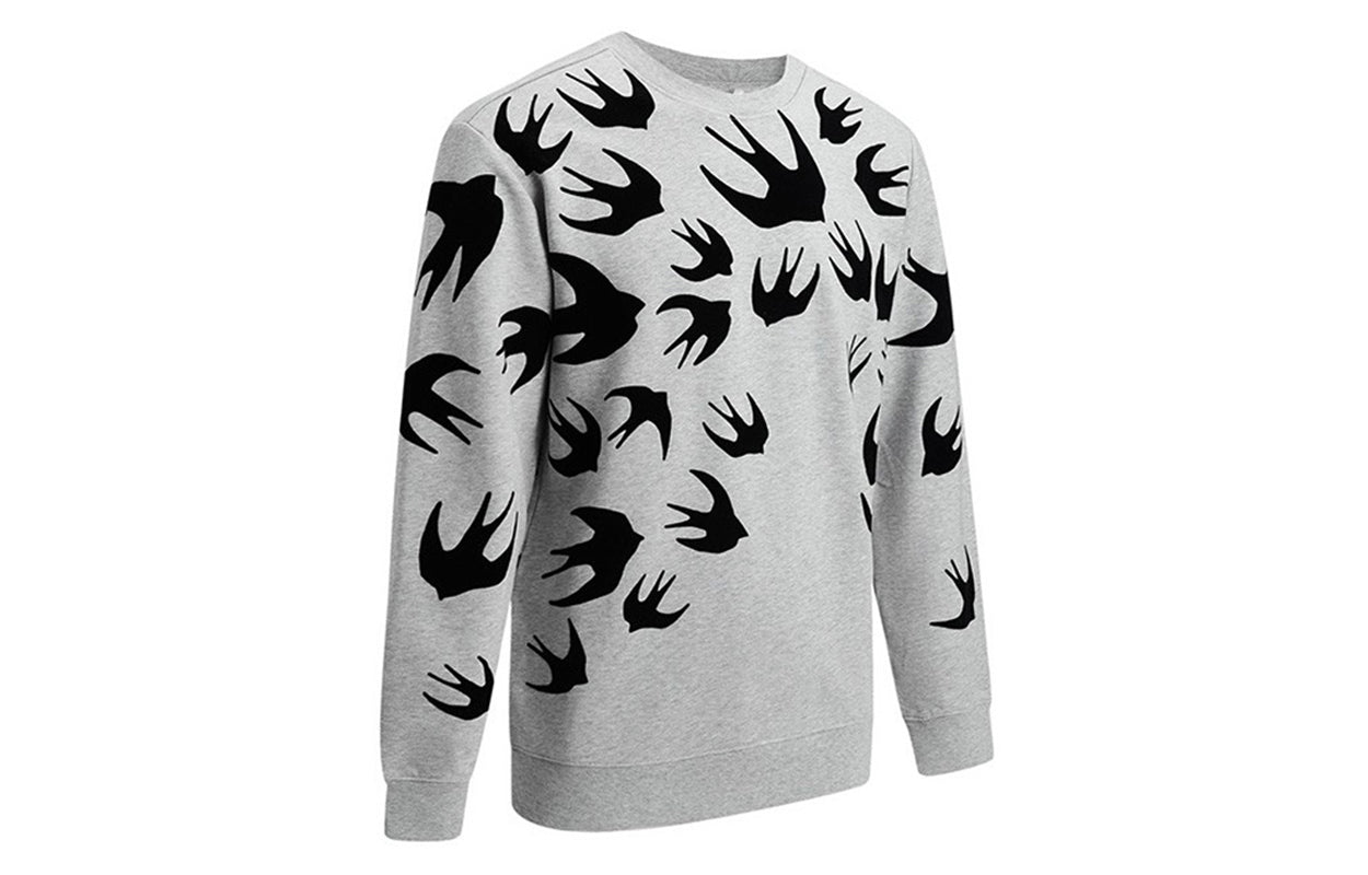 Men's McQ Alexander McQueen Printing Long Sleeves Round Neck Gray 545415-RLT87-1225