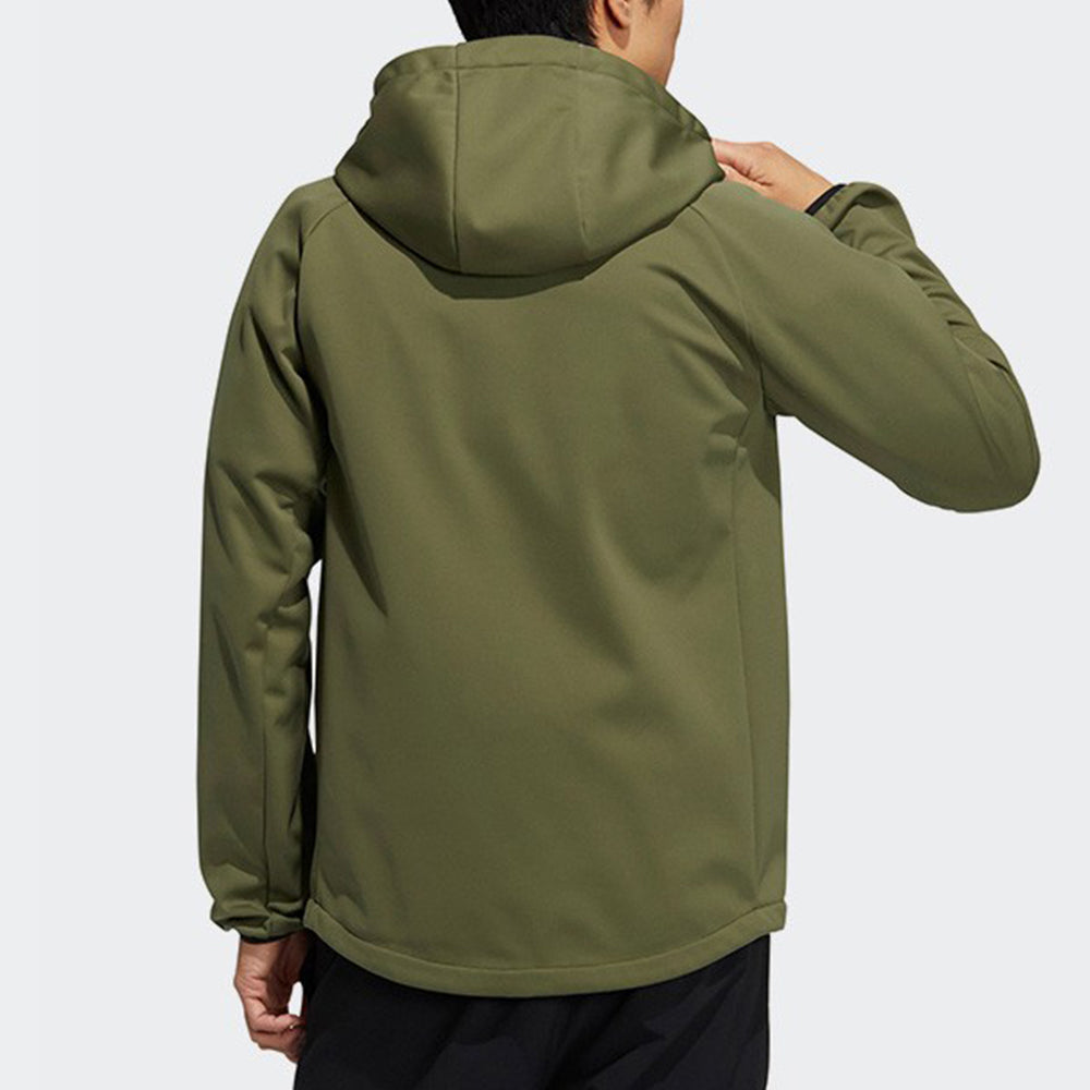 Men's adidas Outdoor Sports Fleece Lined Hooded Logo Jacket Olive H13801
