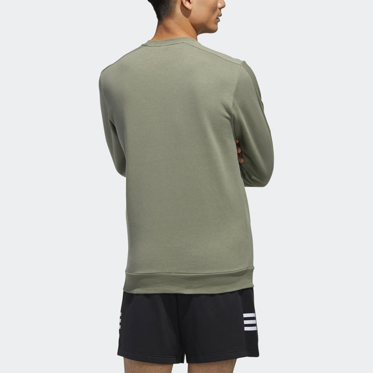 adidas neo logo Printing Sports Fleece Lined Stay Warm Round Neck Pullover Green GD5470