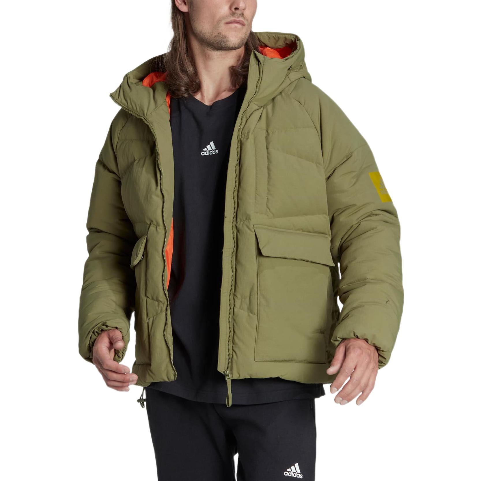 adidas Solid Color Zipper Hooded Down Jacket Men's Green HN9931