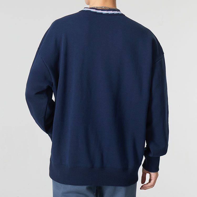 Men's adidas AFC LS CR SWT Solid Color Loose Round Neck Pullover Navy Blue HF4036