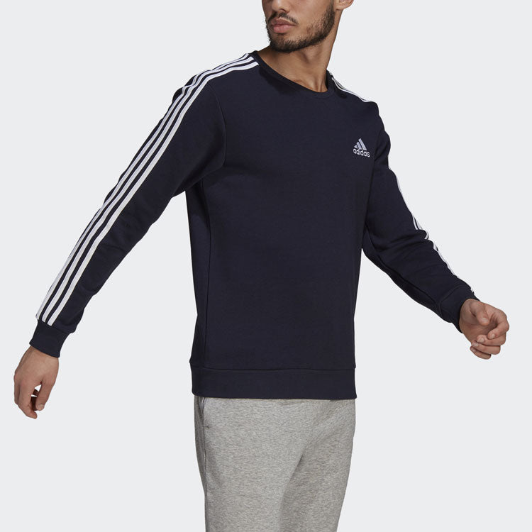 Men's adidas 3s Fl Swt Stripe Pullover Round Neck Sports Ink Blue GK9111