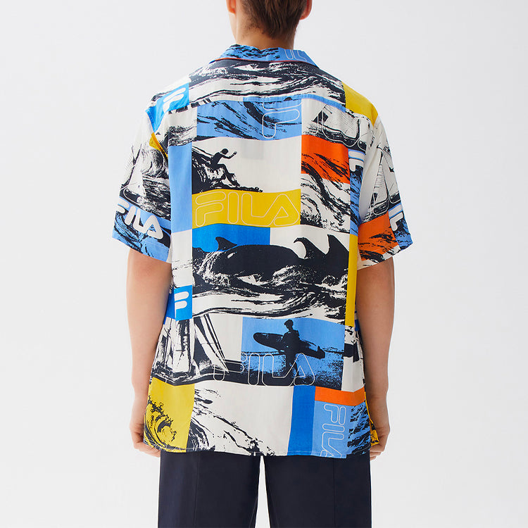 FILA Alphabet Logo Pattern lapel Short Sleeve Shirt Blue F11M128401F-ZA