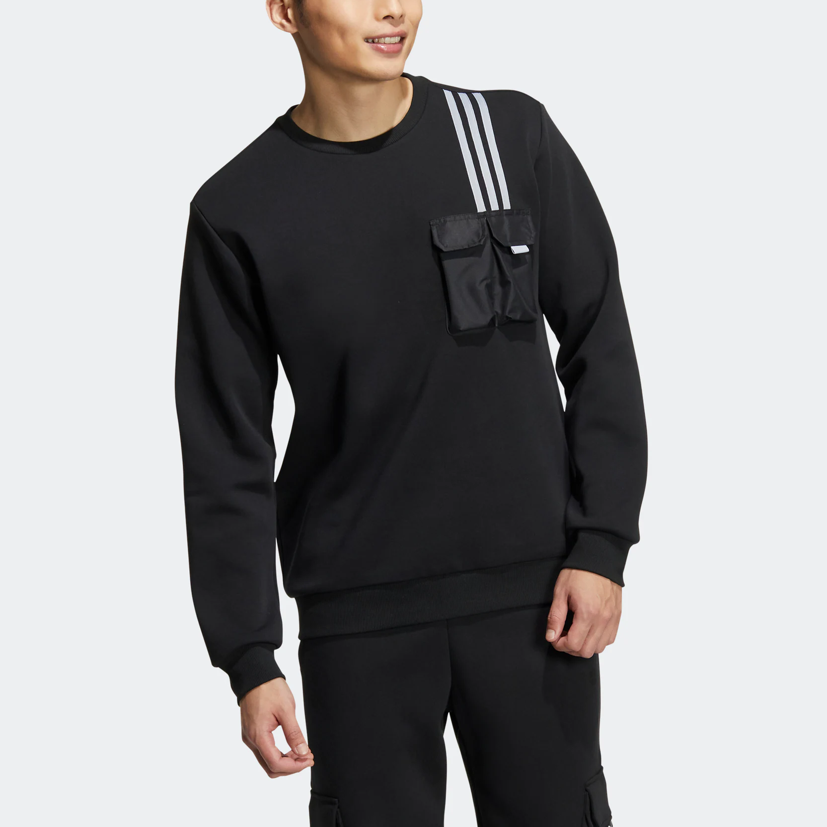 Men's adidas neo Classic Chest Sports Long Sleeves Black HM2019