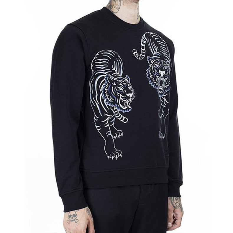 Men's KENZO Cotton Embroidered Pattern Pullover Long Sleeves Black F96-5SW009-4XG-99