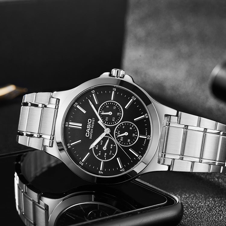 CASIO Couple Quartz Waterproof Stainless Steel Strap Black Analog MTP-V300D-1A&LTP-V300D-1A