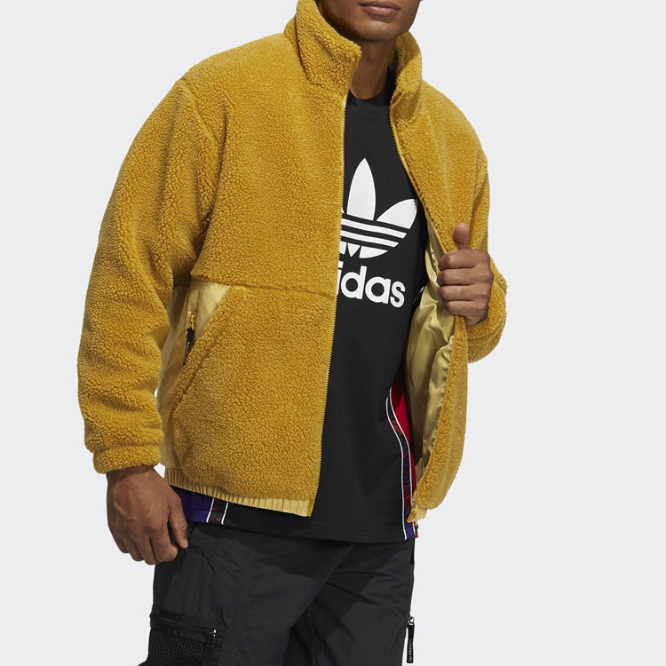 Men's adidas originals Adv Sherpa Outdoor logo Sports Splicing Stand Collar Jacket Yellow HC0366