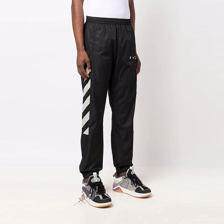 Men's Off-White FW21 Logo Diagonal Stripes Bundle Feet Sports Pants/Trousers/Joggers Black OMCJ001F21FAB0011017