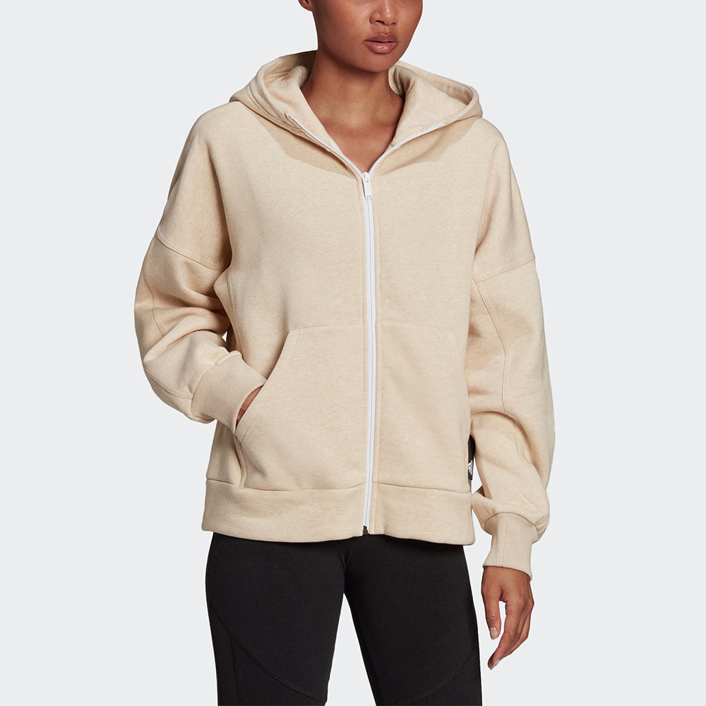 (WMNS) adidas Studio Lounge Fleece Full Zip Hoodie Asia Sizing 'Beige' HE3096
