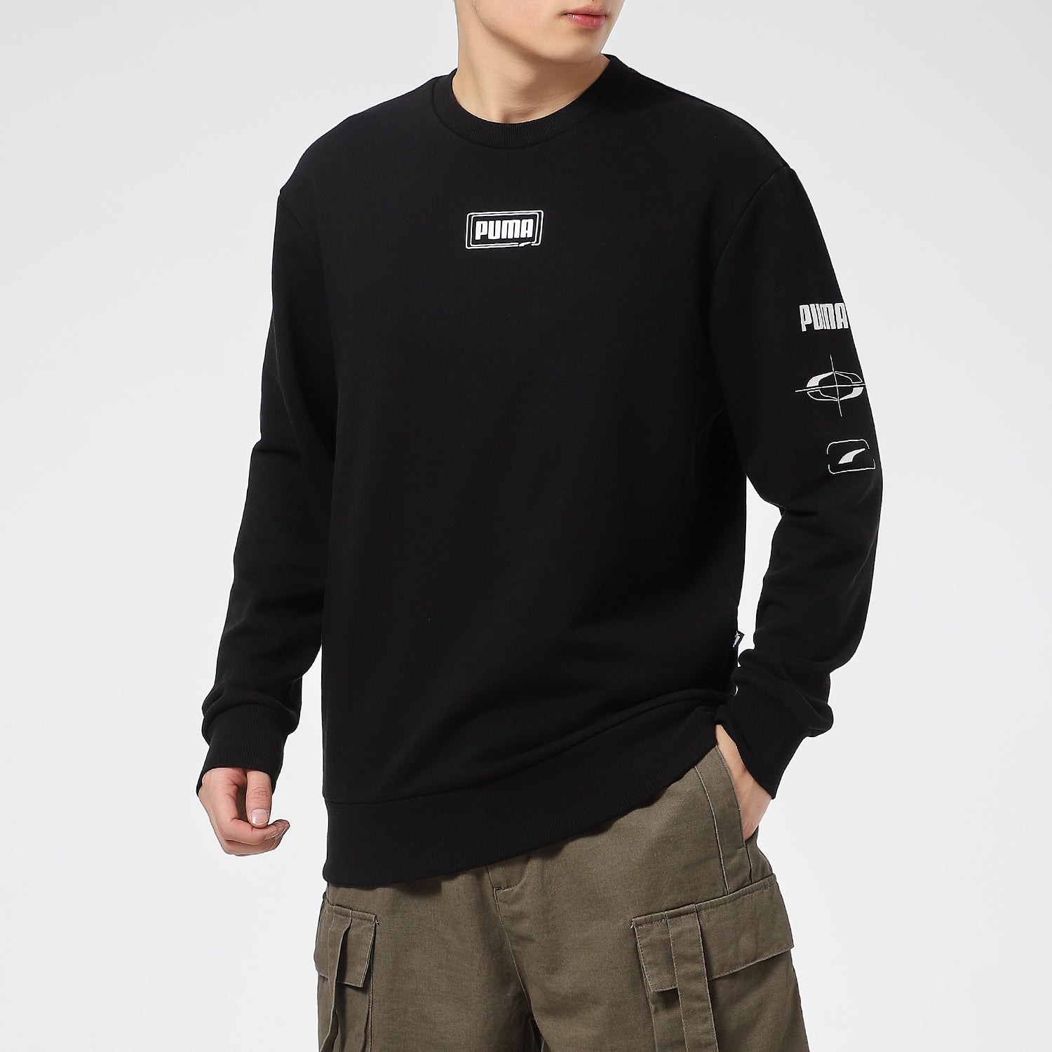 PUMA Rebel Crew Long Sleeve Sweater 'Black White' 531293-01