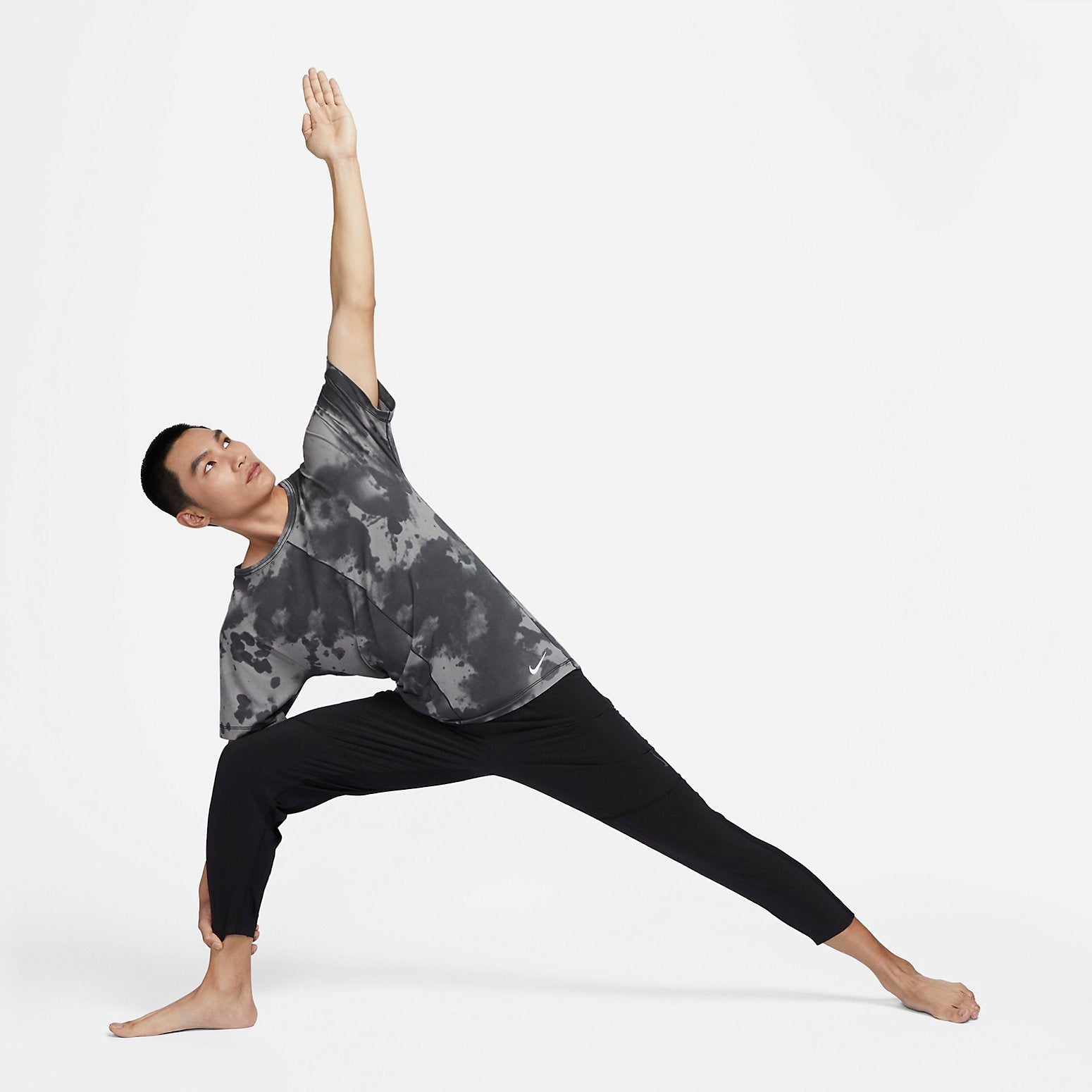 Nike Dri-fit All-over Print Short-sleeve Yoga Top 'Anthracite Flat Pewter White' DX0923-060
