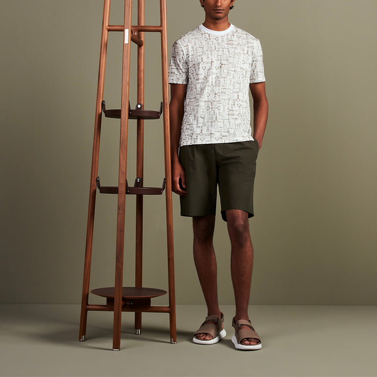 Men's HERMES SS21 Labyrinthe Equestre Full Print Pattern Printing Round Neck Short Sleeve Creamy White H037735HA1V