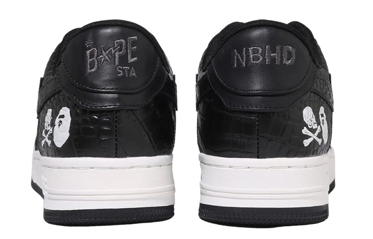 NEIGHBORHOOD x A BATHING APE Bape STA Leather Low 'Black' 1J23-191-901-BLCK