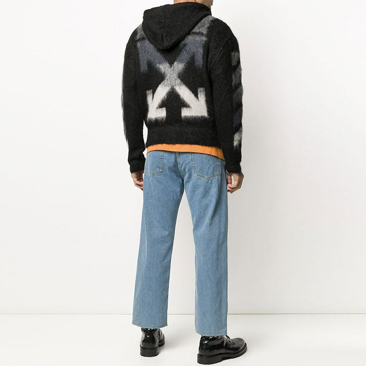 Off-White Back Printing hooded Knit Jacket Black OMHA073R20B020231088