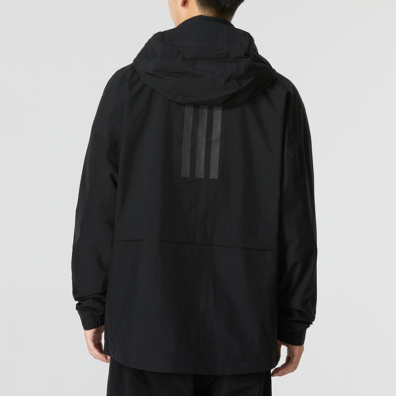 Men's adidas Traveer Rr J Athleisure Casual Sports Woven Solid Color Logo Stripe Hooded Jacket Black HG6016