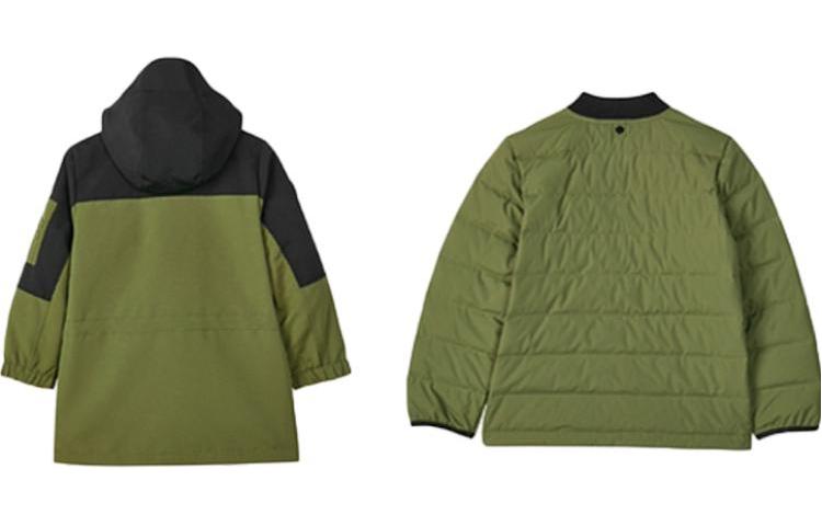 (GS) Skechers Hooded Zip-up 3-In-1 Down Jacket 'Green Black Yellow' L421B019
