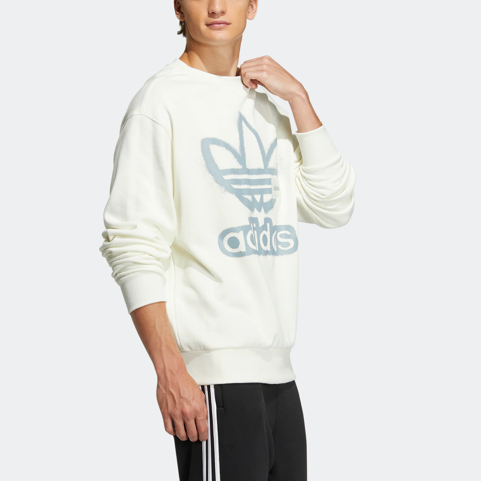 adidas originals Adicolor Crew Chest Printing Round Neck Pullover Long Sleeves Creamy White HS1995