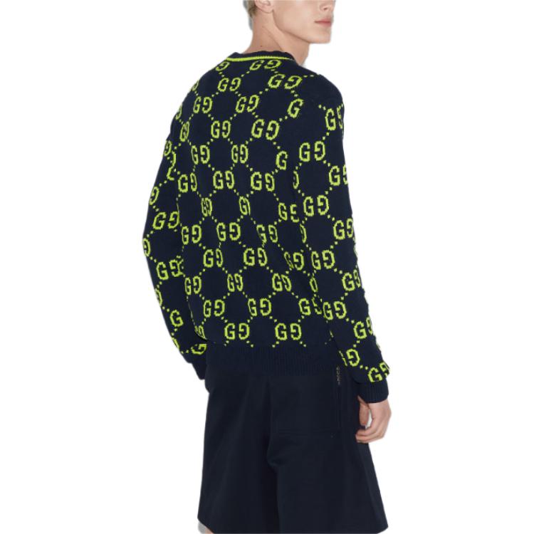 Gucci GG Cotton Jacquard Crewneck Sweater 'Navy Lime Green' 791043-XKD35-0401