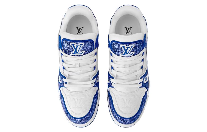 LOUIS VUITTON LV Trainer Sneakers 'White Monogram with Blue and Rhinestones' 1AC5AE