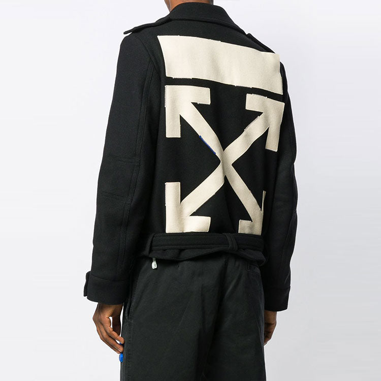 Men's Off-White Short Arrow Pattern Suit Jacket Loose Fit Black OMEA182E19A320241001