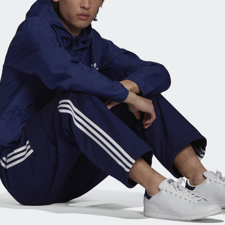 Men's adidas originals Logo Stripe Elastic Waistband Sports Cargo Autumn Blue Pants H09119