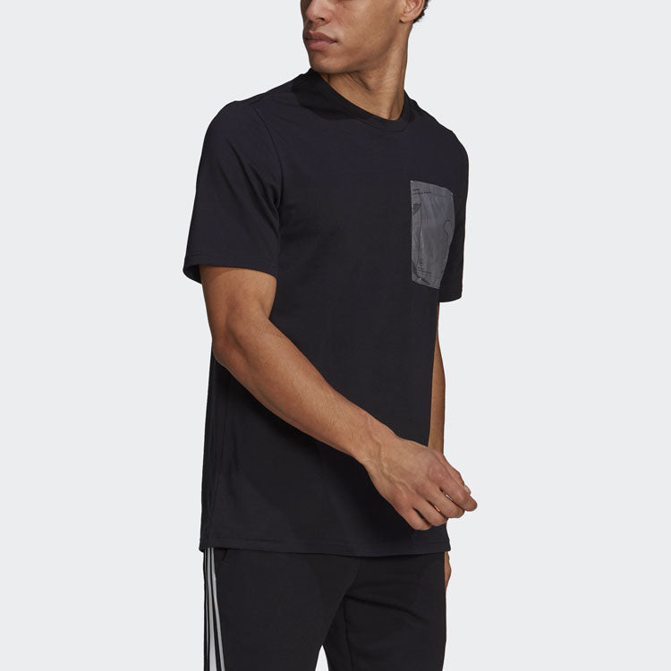 adidas M Pocket Tee Contrasting Colors Sports Round Neck Short Sleeve Black GP9650