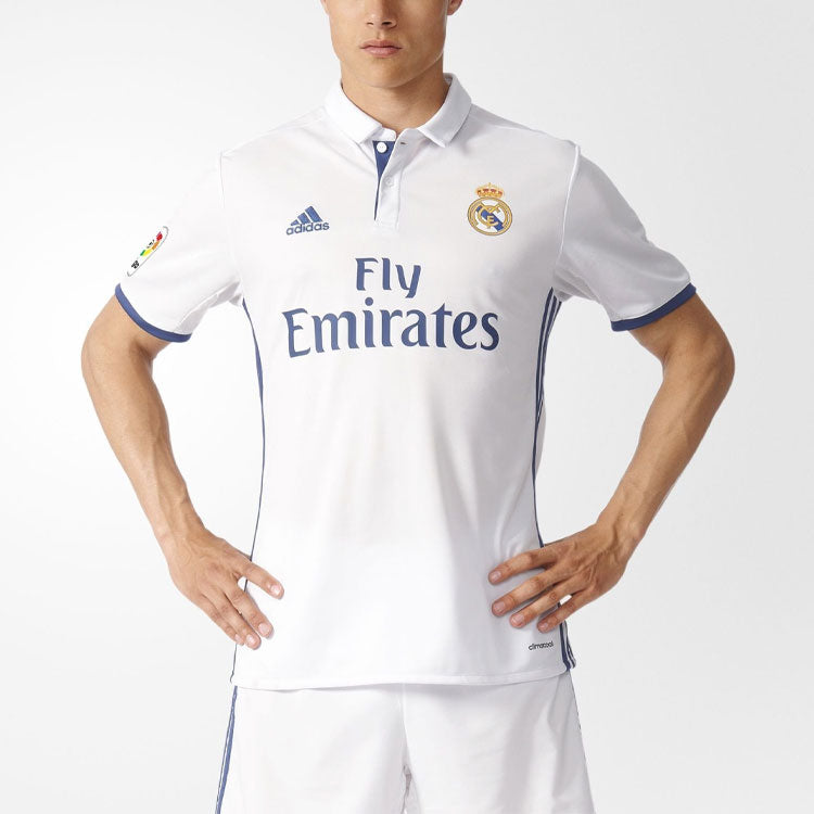 adidas real Madrid 16-17 Season Fan Edition Home Alphabet Logo Stripe Sports Soccer/Football Short Sleeve Jersey White S94992