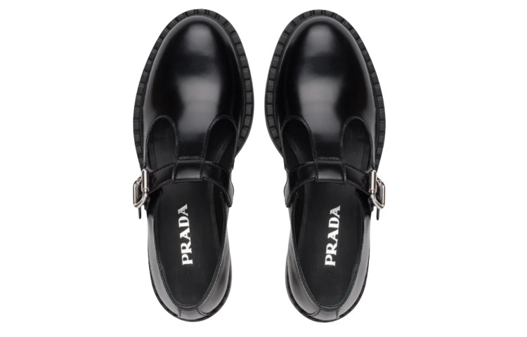 (WMNS) PRADA Brushed-leather Mary Jane T-strap Shoes 'Black' 1E834M_055_F0002_F_B050