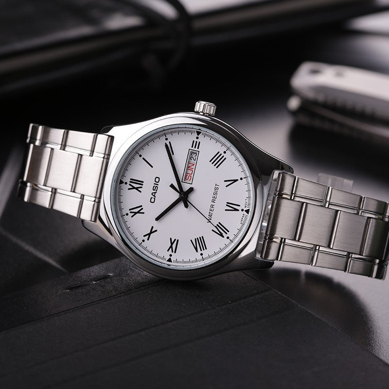 Casio Dress Classic Minimalistic Analog Watch 'Silver Steel White' MTP-V006D-7B