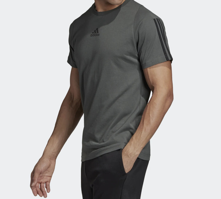 adidas Stripe Printing Training Sports Short Sleeve Gray DT9953