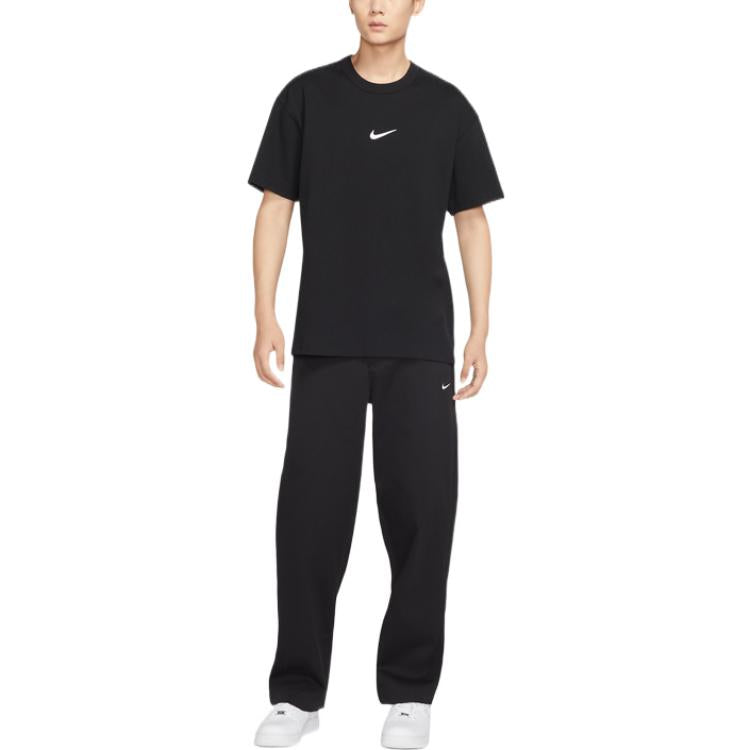Men's Nike Life Solid Color Logo Printing Loose Straight Casual Pants/Trousers Black DX6028-010