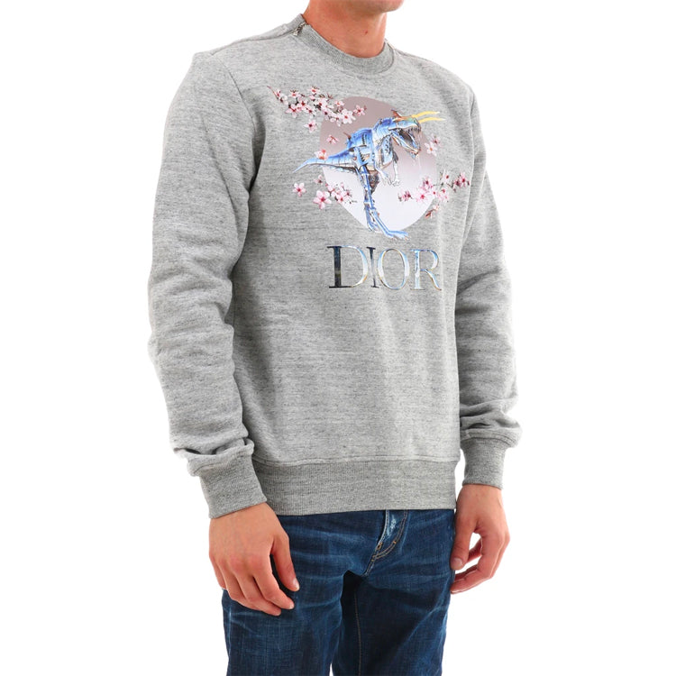 DIOR Tyrannosaurus Rex Cherry Blossom Zipper Sweater Unisex Grey 933J635B0555-880