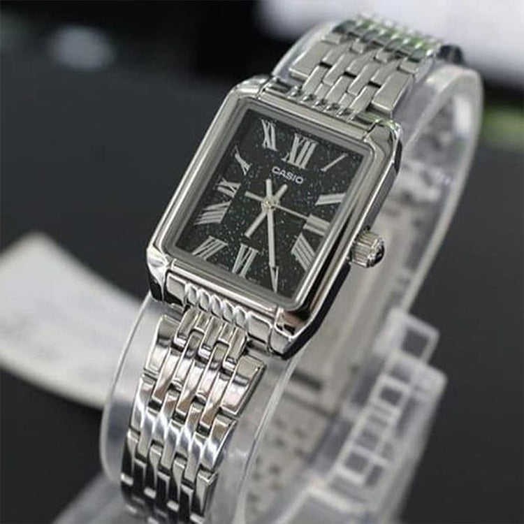 Men's CASIO Waterproof Quartz Black Dial 30mm Stainless Steel Strap Watch Mens Silver Analog MTP-TW101D-1AVDF