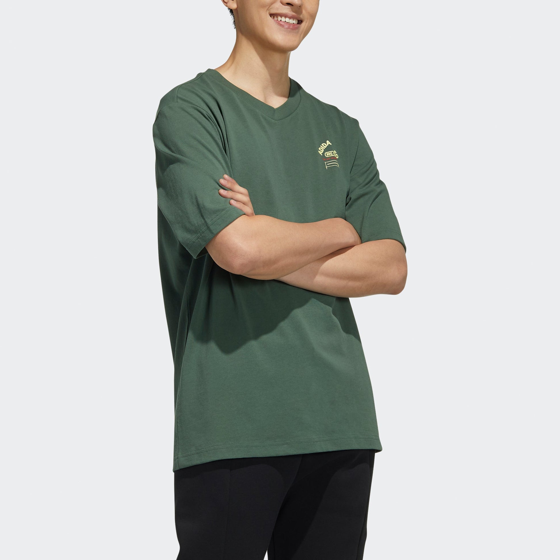 adidas neo M Bqfd Tee 2 Subject Printing Loose Sports Short Sleeve Green H62008