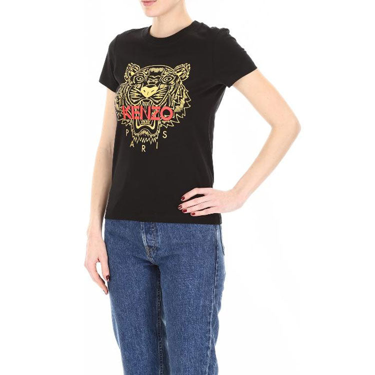 KENZO Tiger Head Printing Logo Short Sleeve Black F952TS7214Y7-99